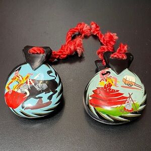 Vintage 70’s Colorful Castanets bought in Spain with Red Cord